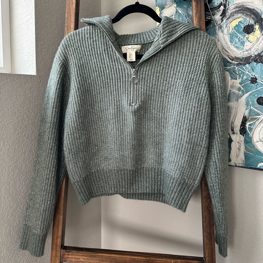 Dark Sage Quarter Zip Sweater